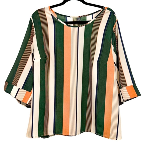 SHEIN Curve 3XL Striped Colorblock Blouse Top – Fall Colors, Multicolor - Picture 1 of 12
